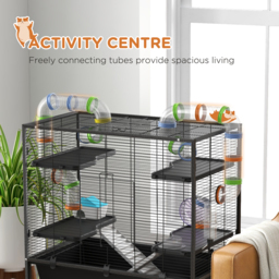 PawHut Large Hamster Cage Gerbil Cage with Tubes, Storage Shelf, Ramps, Platforms, Running Wheel - Black - thumbnail 4