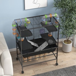 PawHut Large Hamster Cage Gerbil Cage with Tubes, Storage Shelf, Ramps, Platforms, Running Wheel - Black - thumbnail 9