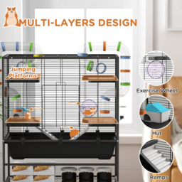 PawHut Large Hamster Cage Gerbil Cage with Tubes, Storage Shelf, Ramps, Platforms, Running Wheel - Black - thumbnail 5
