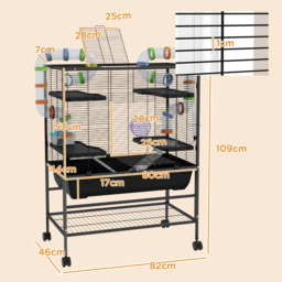 PawHut Large Hamster Cage Gerbil Cage with Tubes, Storage Shelf, Ramps, Platforms, Running Wheel - Black - thumbnail 3