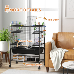 PawHut Large Hamster Cage Gerbil Cage with Tubes, Storage Shelf, Ramps, Platforms, Running Wheel - Black - thumbnail 8