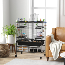 PawHut Large Hamster Cage Gerbil Cage with Tubes, Storage Shelf, Ramps, Platforms, Running Wheel - Black - thumbnail 2