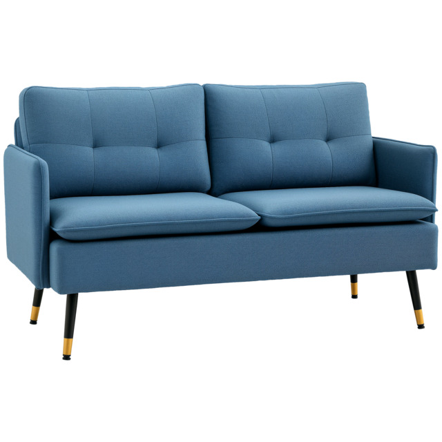 HOMCOM 2 Seater Sofas for Living Room, Fabric Couch, Button Tufted Love Seat with Cushions & Anti-Cat-Scratch Material, Dark Blue - Aosom UK - image 1