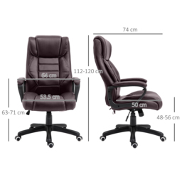 Vinsetto High Back Massage Office Chair w/ 6-Point Vibration, Ergonomic Office Chair, Ergonomic Desk Chair w/ Adjustable Height, Brown - Aosom UK - thumbnail 3