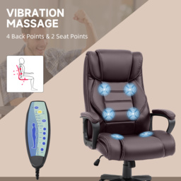 Vinsetto High Back Massage Office Chair w/ 6-Point Vibration, Ergonomic Office Chair, Ergonomic Desk Chair w/ Adjustable Height, Brown - Aosom UK - thumbnail 4