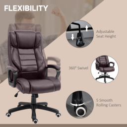 Vinsetto High Back Massage Office Chair w/ 6-Point Vibration, Ergonomic Office Chair, Ergonomic Desk Chair w/ Adjustable Height, Brown - Aosom UK - thumbnail 6