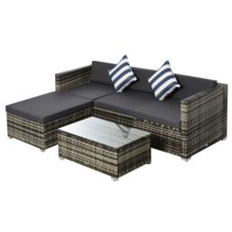 Outsunny Rattan Garden Sofa Set 4 Seater Wicker Sectional Furniture Cushion Grey Garden - Aosom UK
