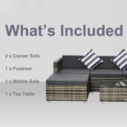 Outsunny Rattan Garden Sofa Set 4 Seater Wicker Sectional Furniture Cushion Grey Garden - Aosom UK - thumbnail 7