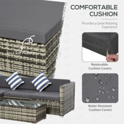 Outsunny Rattan Garden Sofa Set 4 Seater Wicker Sectional Furniture Cushion Grey Garden - Aosom UK - thumbnail 5
