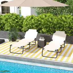 Outsunny Adjustable Garden Sun Lounger with Five-Position Back, Cream White, Comfortable Outdoor Recliner - Aosom UK - thumbnail 2