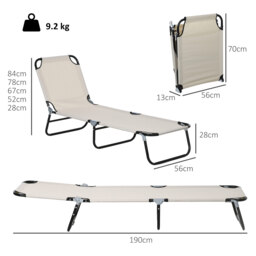 Outsunny Adjustable Garden Sun Lounger with Five-Position Back, Cream White, Comfortable Outdoor Recliner - Aosom UK - thumbnail 3