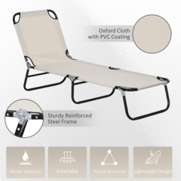 Outsunny Adjustable Garden Sun Lounger with Five-Position Back, Cream White, Comfortable Outdoor Recliner - Aosom UK - thumbnail 5