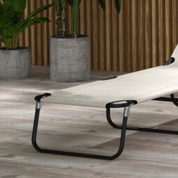Outsunny Adjustable Garden Sun Lounger with Five-Position Back, Cream White, Comfortable Outdoor Recliner - Aosom UK - thumbnail 8