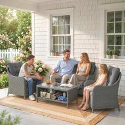 Outsunny 4-Piece Wicker Patio Furniture Set with 2 Armchairs, Loveseat, Glass Coffee Table, Conversation Sofa Set, Dark Grey - thumbnail 9