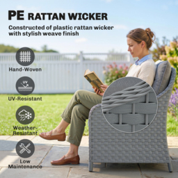Outsunny 4-Piece Wicker Patio Furniture Set with 2 Armchairs, Loveseat, Glass Coffee Table, Conversation Sofa Set, Dark Grey - thumbnail 4