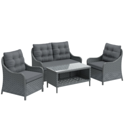 Outsunny 4-Piece Wicker Patio Furniture Set with 2 Armchairs, Loveseat, Glass Coffee Table, Conversation Sofa Set, Dark Grey - thumbnail 1