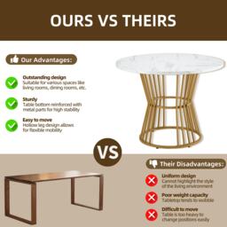 Round Dining Table and Chairs with 4 Velvet Chairs, Marble Pattern MDF Top, Golden Metal Legs, Adjustable Foot, Ideal for Dining Room, White & Green - Aosom UK - thumbnail 4