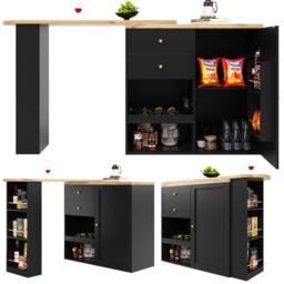 360° Swivelling Bar Table with Multi-Tiered Side Shelves, 2 Drawers, Storage Cabinet for Study, Living Room, 193L x 39W x 104H cm, Black - Aosom.UK - thumbnail 9