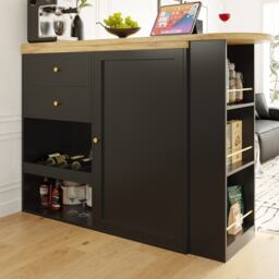 360° Swivelling Bar Table with Multi-Tiered Side Shelves, 2 Drawers, Storage Cabinet for Study, Living Room, 193L x 39W x 104H cm, Black - Aosom.UK - thumbnail 6