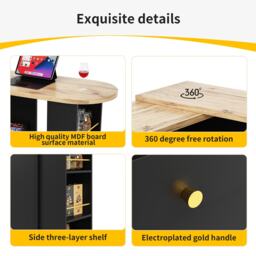 360° Swivelling Bar Table with Multi-Tiered Side Shelves, 2 Drawers, Storage Cabinet for Study, Living Room, 193L x 39W x 104H cm, Black - Aosom.UK - thumbnail 5