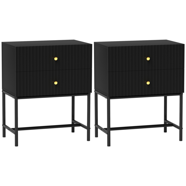 HOMCOM Elegant Two-Drawer Bedside Table Set of 2 - Black - image 1