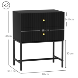 HOMCOM Elegant Two-Drawer Bedside Table Set of 2 - Black - thumbnail 3