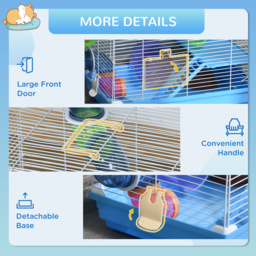 Pawhut 2 Tier Hamster Cage Carrier Habitat Small Animal House with Exercise Wheels Tunnel Tube Water Bottle Dishes for Dwarf Mice, Blue - Aosom UK - thumbnail 6