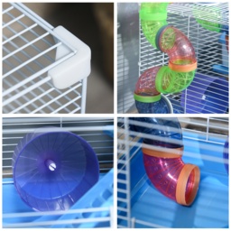 Pawhut 2 Tier Hamster Cage Carrier Habitat Small Animal House with Exercise Wheels Tunnel Tube Water Bottle Dishes for Dwarf Mice, Blue - Aosom UK - thumbnail 8