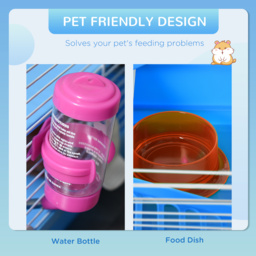 Pawhut 2 Tier Hamster Cage Carrier Habitat Small Animal House with Exercise Wheels Tunnel Tube Water Bottle Dishes for Dwarf Mice, Blue - Aosom UK - thumbnail 5