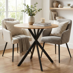 HOMCOM 80cm Industrial Round Dining Table - Oak - thumbnail 2