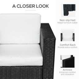 Outsunny 1 Seater Rattan Garden All-Weather Wicker Weave Single Sofa Armchair with Fire Resistant Cushion - Black - Aosom UK - thumbnail 6