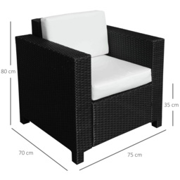 Outsunny 1 Seater Rattan Garden All-Weather Wicker Weave Single Sofa Armchair with Fire Resistant Cushion - Black - Aosom UK - thumbnail 3