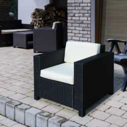 Outsunny 1 Seater Rattan Garden All-Weather Wicker Weave Single Sofa Armchair with Fire Resistant Cushion - Black - Aosom UK - thumbnail 2