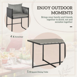 Outsunny 4 Seater Rattan Cube Garden Furniture Set, Rattan Dining Set with Cushions, Outdoor Dining Table and Chairs with Rectangular Wood Grain Plastic Top Table for Patio, Balcony, Grey - thumbnail 4