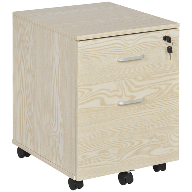 Vinsetto 2-Drawer Locking Office Filing Cabinet w/ 5 Wheels Rolling Storage Hanging Legal Letter Files Cupboard Home Organisation Oak - Aosom UK - image 1