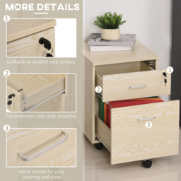 Vinsetto 2-Drawer Locking Office Filing Cabinet w/ 5 Wheels Rolling Storage Hanging Legal Letter Files Cupboard Home Organisation Oak - Aosom UK - thumbnail 6