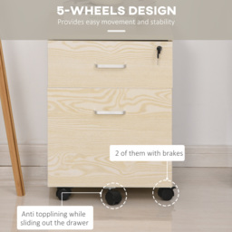 Vinsetto 2-Drawer Locking Office Filing Cabinet w/ 5 Wheels Rolling Storage Hanging Legal Letter Files Cupboard Home Organisation Oak - Aosom UK - thumbnail 7