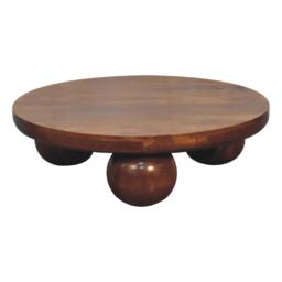 Solid Mango Wood Centre Table with Sculptural Central Ball Base, Handcrafted Desk with Stain-Based Finish, 80L x 80W x 23H cm, Brown - Aosom UK - thumbnail 2