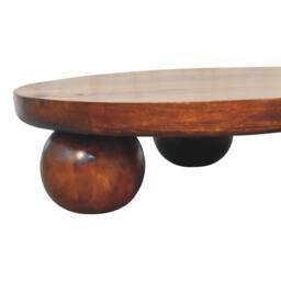 Solid Mango Wood Centre Table with Sculptural Central Ball Base, Handcrafted Desk with Stain-Based Finish, 80L x 80W x 23H cm, Brown - Aosom UK - thumbnail 7