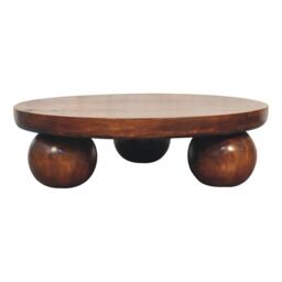 Solid Mango Wood Centre Table with Sculptural Central Ball Base, Handcrafted Desk with Stain-Based Finish, 80L x 80W x 23H cm, Brown - Aosom UK - thumbnail 8