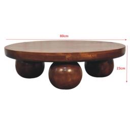 Solid Mango Wood Centre Table with Sculptural Central Ball Base, Handcrafted Desk with Stain-Based Finish, 80L x 80W x 23H cm, Brown - Aosom UK - thumbnail 3