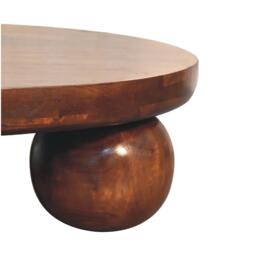 Solid Mango Wood Centre Table with Sculptural Central Ball Base, Handcrafted Desk with Stain-Based Finish, 80L x 80W x 23H cm, Brown - Aosom UK - thumbnail 4