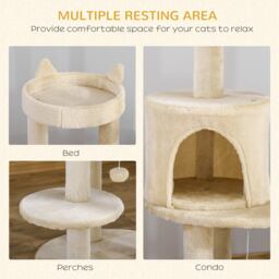 PawHut Sisal-Covered Cat Tree Tower, Pet Activity Centre with Scratching Post, Cosy Perch, Beige, 48 x 48 x 104cm - Aosom UK - thumbnail 4