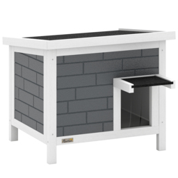 PawHut Outdoor Cat House Insulated with Openable Roof, Weatherproof Feral Cat Shelter for Rabbits, Cats, Grey - thumbnail 1