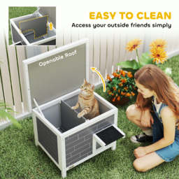 PawHut Outdoor Cat House Insulated with Openable Roof, Weatherproof Feral Cat Shelter for Rabbits, Cats, Grey - thumbnail 6