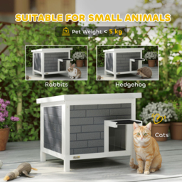 PawHut Outdoor Cat House Insulated with Openable Roof, Weatherproof Feral Cat Shelter for Rabbits, Cats, Grey - thumbnail 8