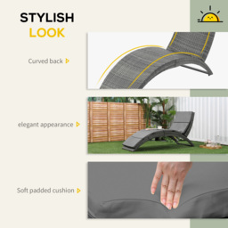 Outsunny Garden Patio Rattan Wicker Folding Sun Lounger Recliner Bed Chair with Cushion for Outdoor, Grey - thumbnail 5