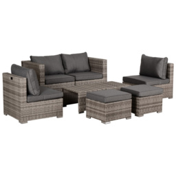 Outsunny 6-Seater Rattan Garden Furniture 6 Seater Sofa & Coffee Table Set Outdoor Patio Furniture Wicker Weave Chair Space-saving Compact, Grey - thumbnail 1