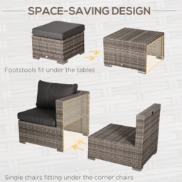 Outsunny 6-Seater Rattan Garden Furniture 6 Seater Sofa & Coffee Table Set Outdoor Patio Furniture Wicker Weave Chair Space-saving Compact, Grey - thumbnail 6