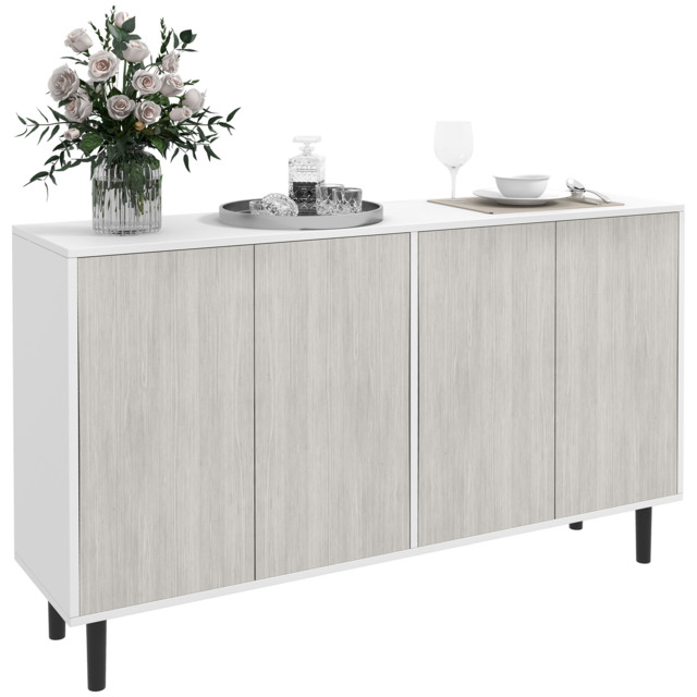 HOMCOM Kitchen Sideboard Storage Cabinet for Living Room with Adjustable Shelves 4 Doors and Pine Wood Legs White - image 1